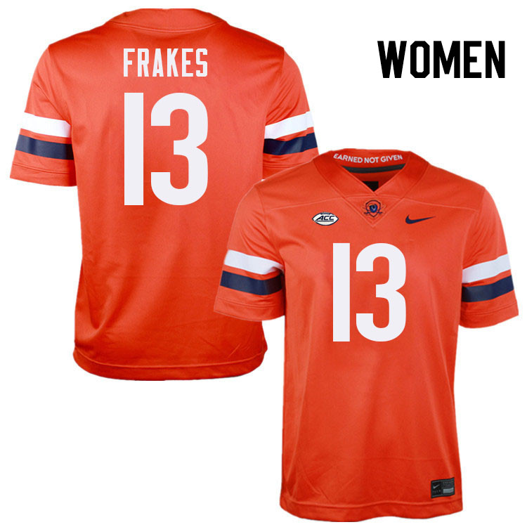 Women Virginia Cavaliers #13 Gavin Frakes College Football Jerseys Stitched-Orange